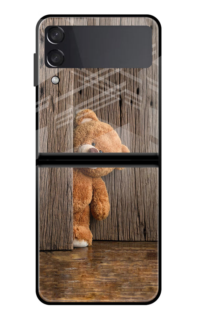 Teddy Wooden Samsung Galaxy Z Flip3 Glass Case Back Cover by Casekaro