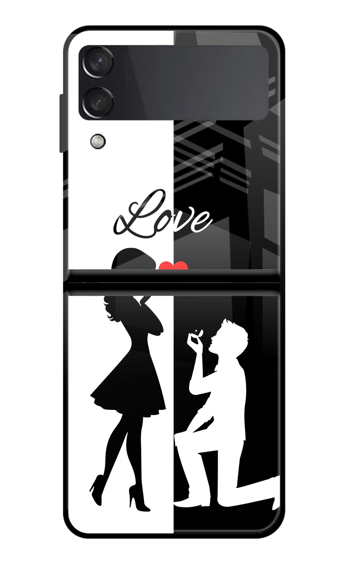 Love Propose Black And White Samsung Galaxy Z Flip3 Glass Case