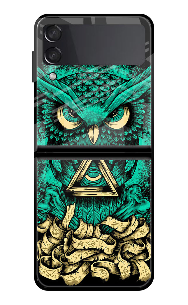 Green Owl Samsung Galaxy Z Flip3 Glass Case Back Cover by Casekaro