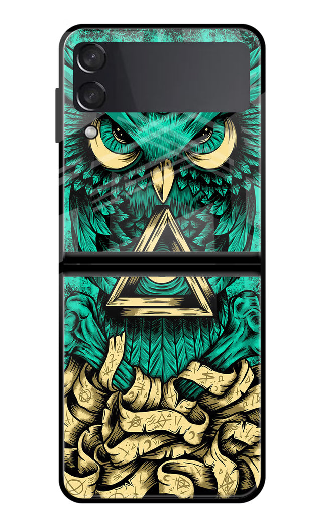 Green Owl Samsung Galaxy Z Flip3 Glass Case Back Cover by Casekaro