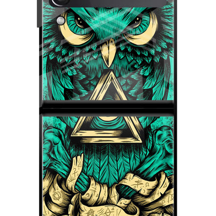 Green Owl Samsung Galaxy Z Flip3 Glass Case