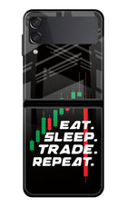 Eat Sleep Trade Repeat Samsung Galaxy Z Flip3 Glass Case Back Cover by Casekaro