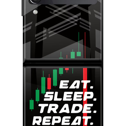 Eat Sleep Trade Repeat Samsung Galaxy Z Flip3 Glass Case