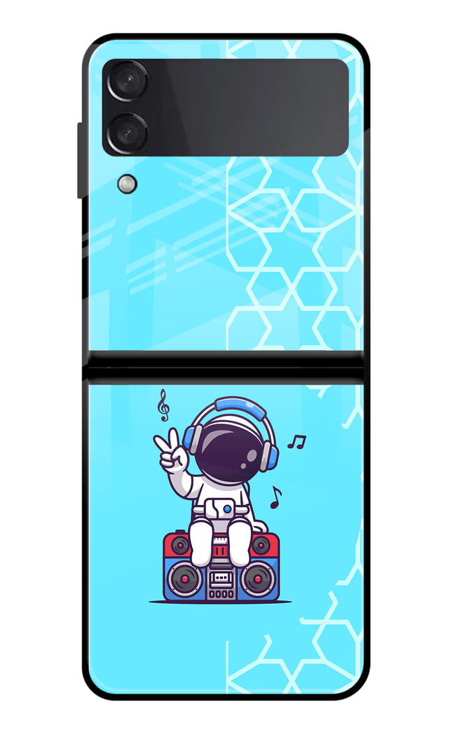 Cute Astronaut Chilling Samsung Galaxy Z Flip3 Glass Case Back Cover by Casekaro