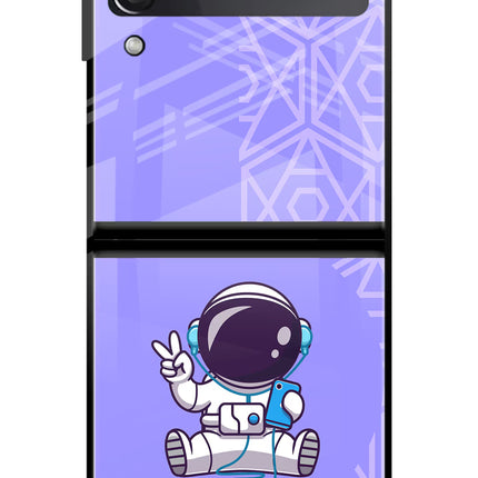 Cute Astronaut Chilling Samsung Galaxy Z Flip3 Glass Case