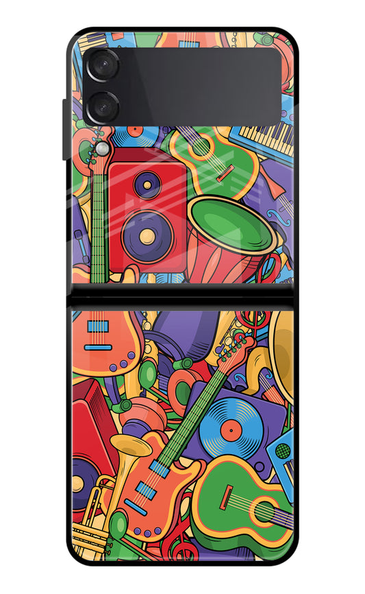 Music Instrument Doodle Samsung Galaxy Z Flip3 Glass Case