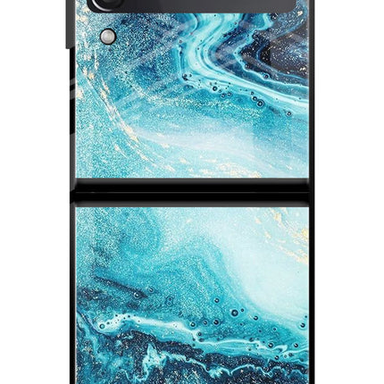 Blue Glitter Marble Samsung Galaxy Z Flip3 Glass Case