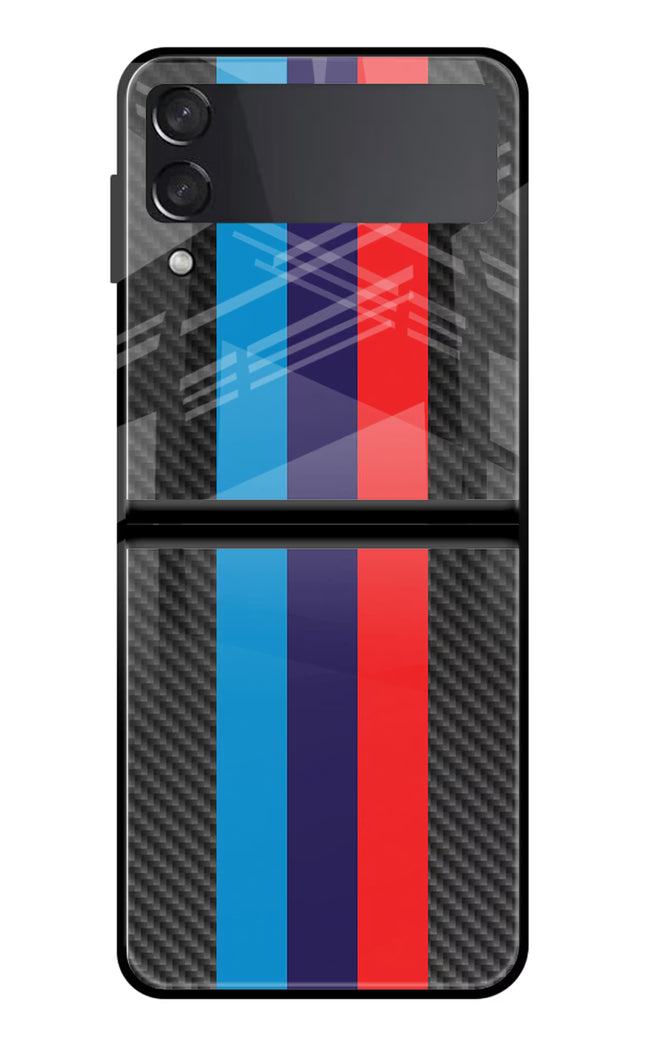 BMW Stripes Pattern Samsung Galaxy Z Flip3 Glass Case Back Cover by Casekaro