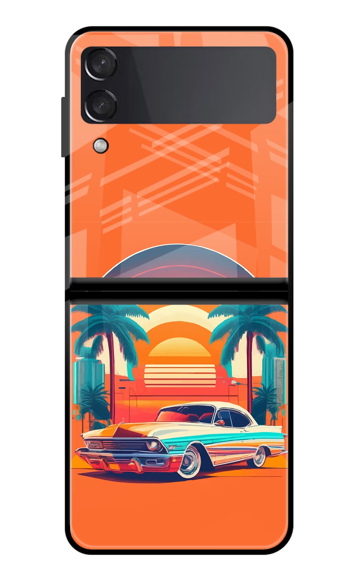 Palm Drive 80s Samsung Galaxy Z Flip3 Glass Case Back Cover by Casekaro