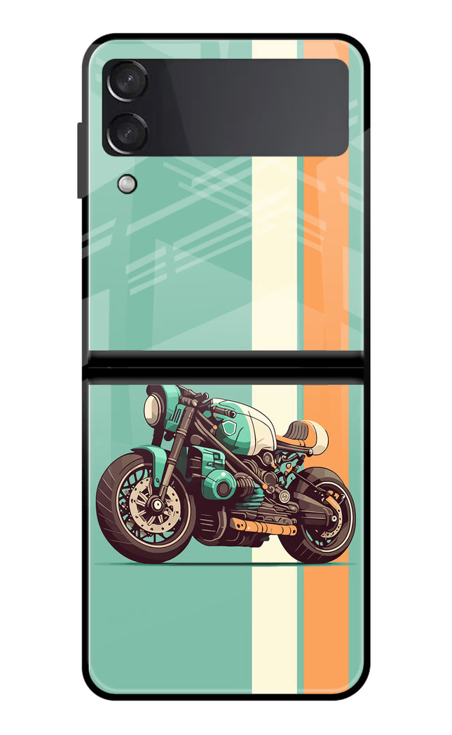 Striped Moto Drift Samsung Galaxy Z Flip3 Glass Case Back Cover by Casekaro