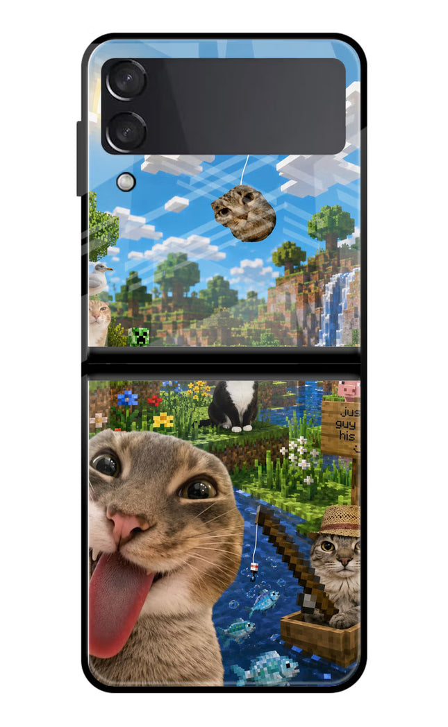 Minecraft Cat Chaos Samsung Galaxy Z Flip3 Glass Case