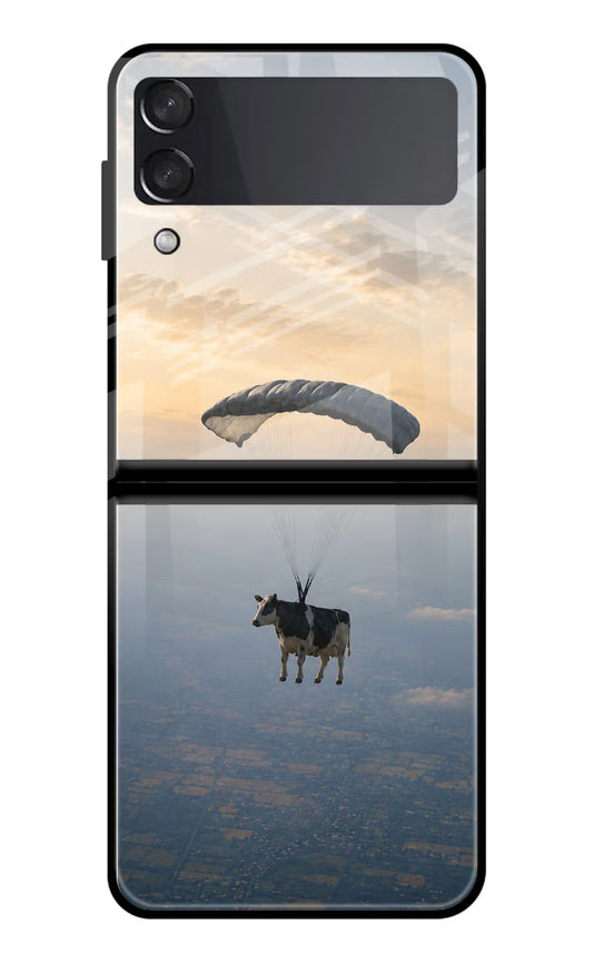 Skydiving Cow Samsung Galaxy Z Flip3 Glass Case
