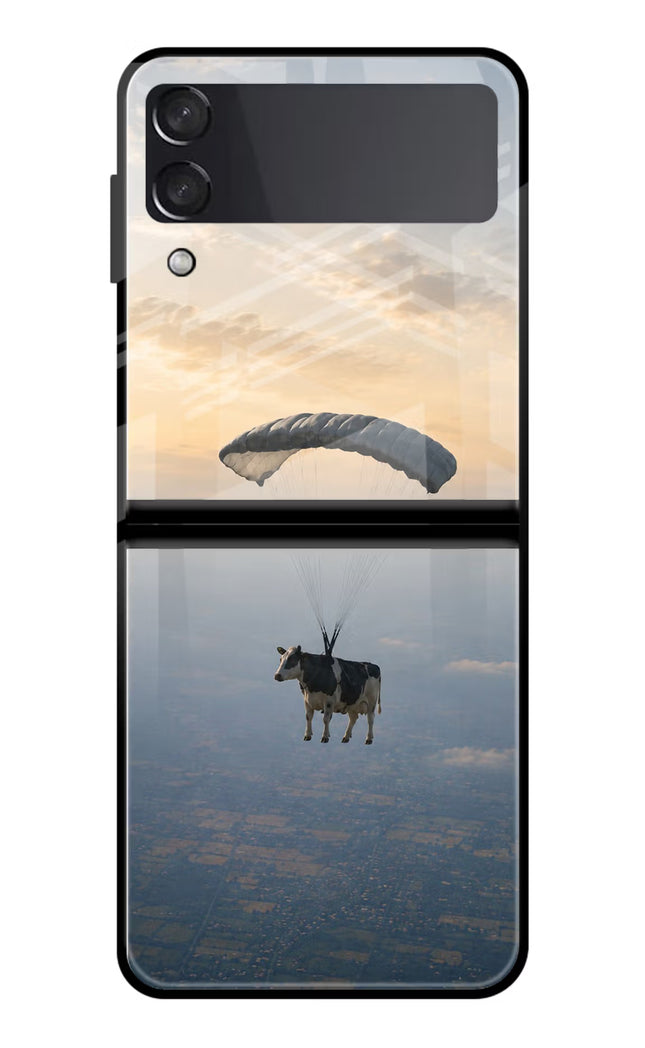 Skydiving Cow Samsung Galaxy Z Flip3 Glass Case