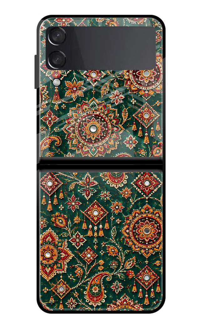 Green Pataka Samsung Galaxy Z Flip3 Glass Case Back Cover by Casekaro
