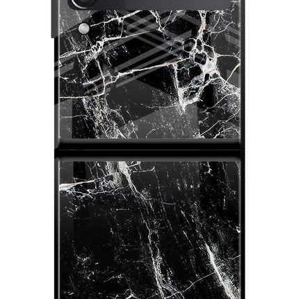 Black Marble Texture Samsung Galaxy Z Flip4 Glass Case