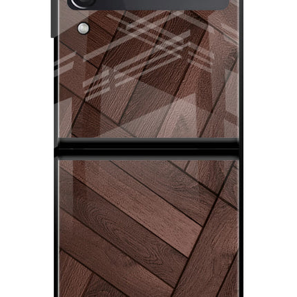 Wooden Texture Design Samsung Galaxy Z Flip4 Glass Case