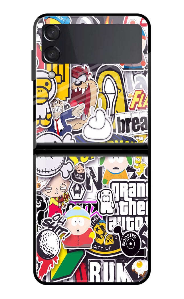 Sticker Bomb Samsung Galaxy Z Flip4 Glass Case Back Cover by Casekaro