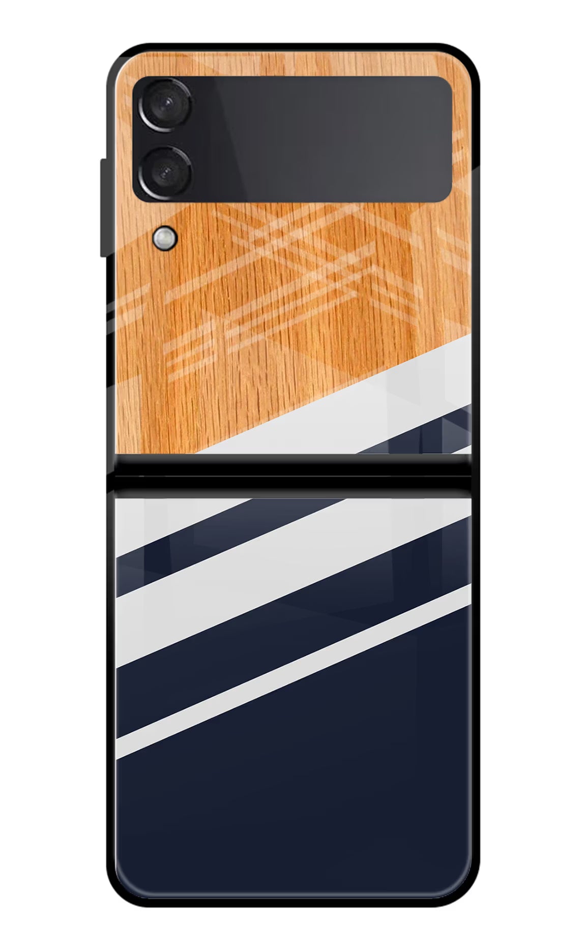 Blue and white wooden Samsung Galaxy Z Flip4 Glass Case Back Cover by Casekaro