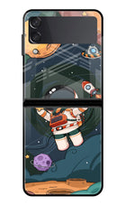 Cartoon Astronaut Samsung Galaxy Z Flip4 Glass Case Back Cover by Casekaro