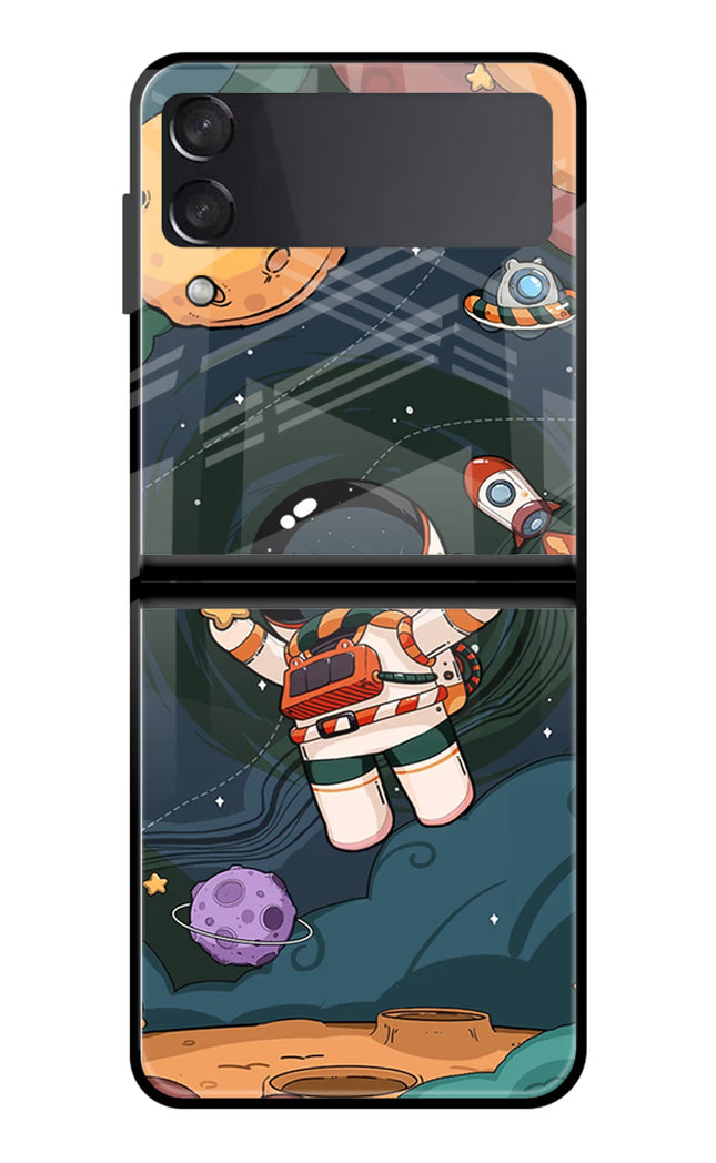 Cartoon Astronaut Samsung Galaxy Z Flip4 Glass Case Back Cover by Casekaro