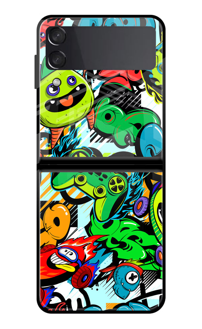 Game Doodle Samsung Galaxy Z Flip4 Glass Case Back Cover by Casekaro