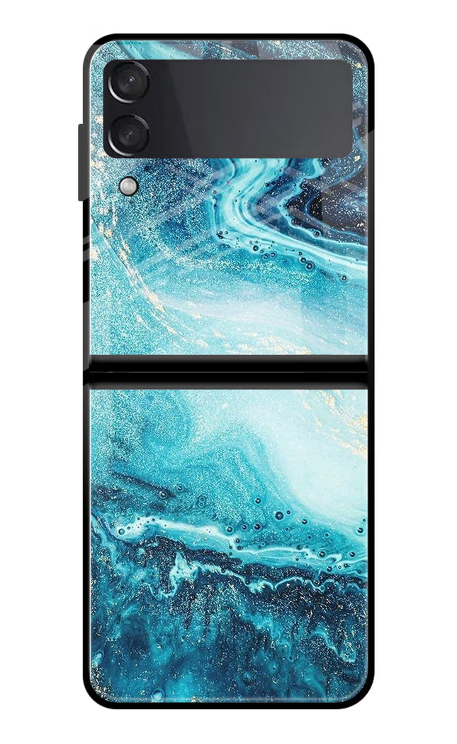Blue Glitter Marble Samsung Galaxy Z Flip4 Glass Case