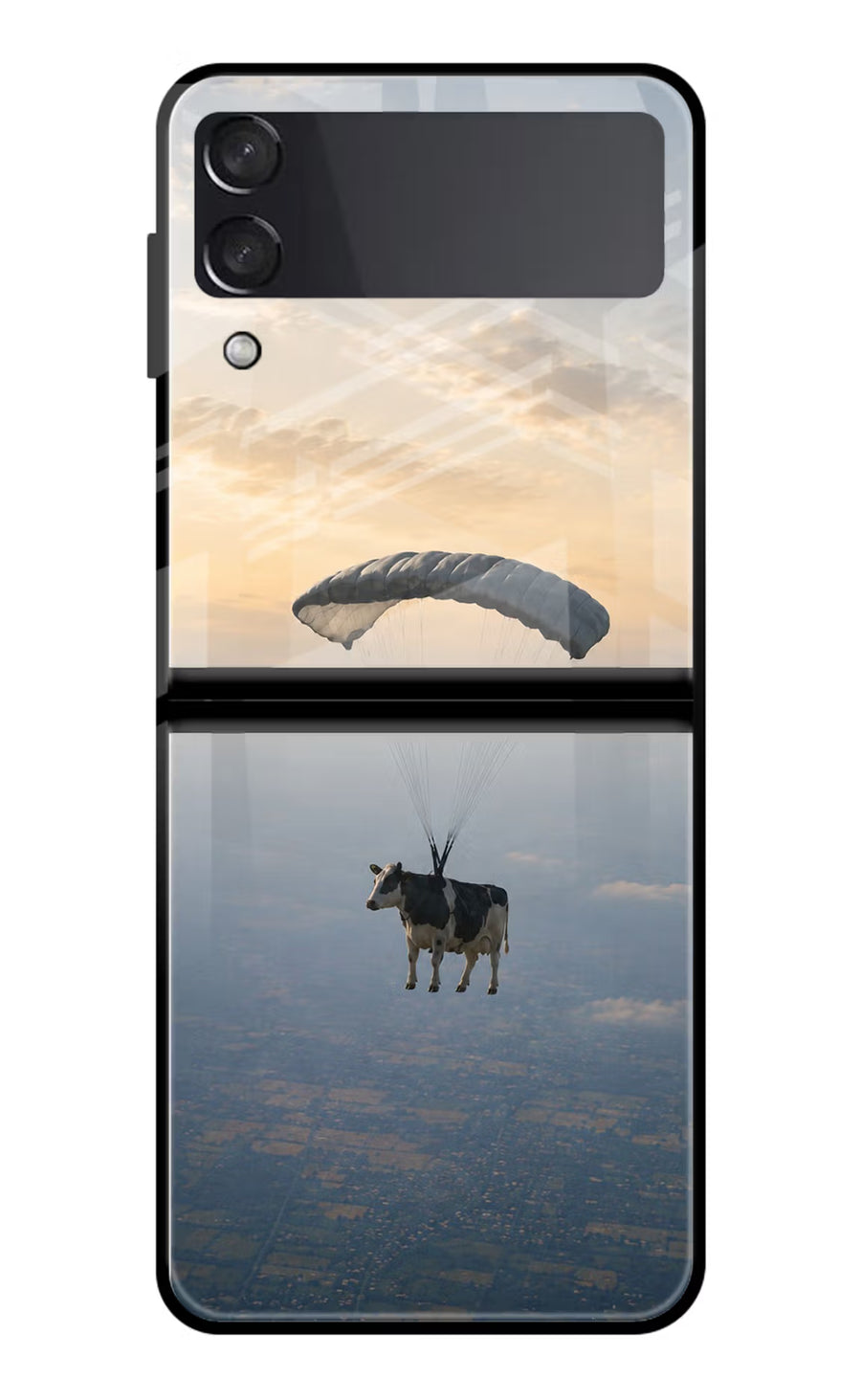 Skydiving Cow Samsung Galaxy Z Flip4 Back Cover, Glass case
