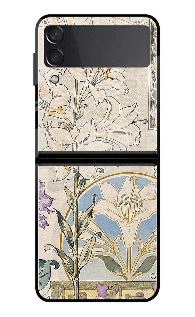 White Lily Samsung Galaxy Z Flip4 Glass Case Back Cover by Casekaro