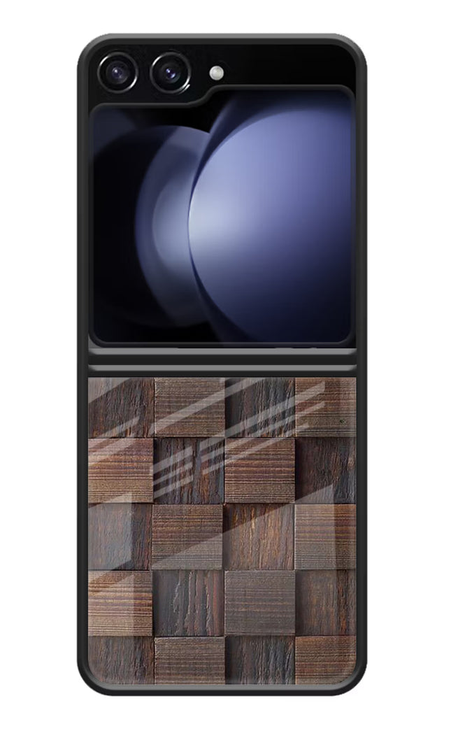 Wooden Cube Design Samsung Galaxy Z Flip5 Glass Case