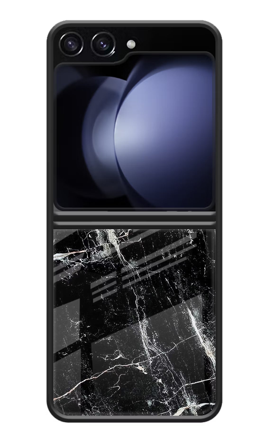 Black Marble Texture Samsung Galaxy Z Flip5 Glass Case Back Cover by Casekaro
