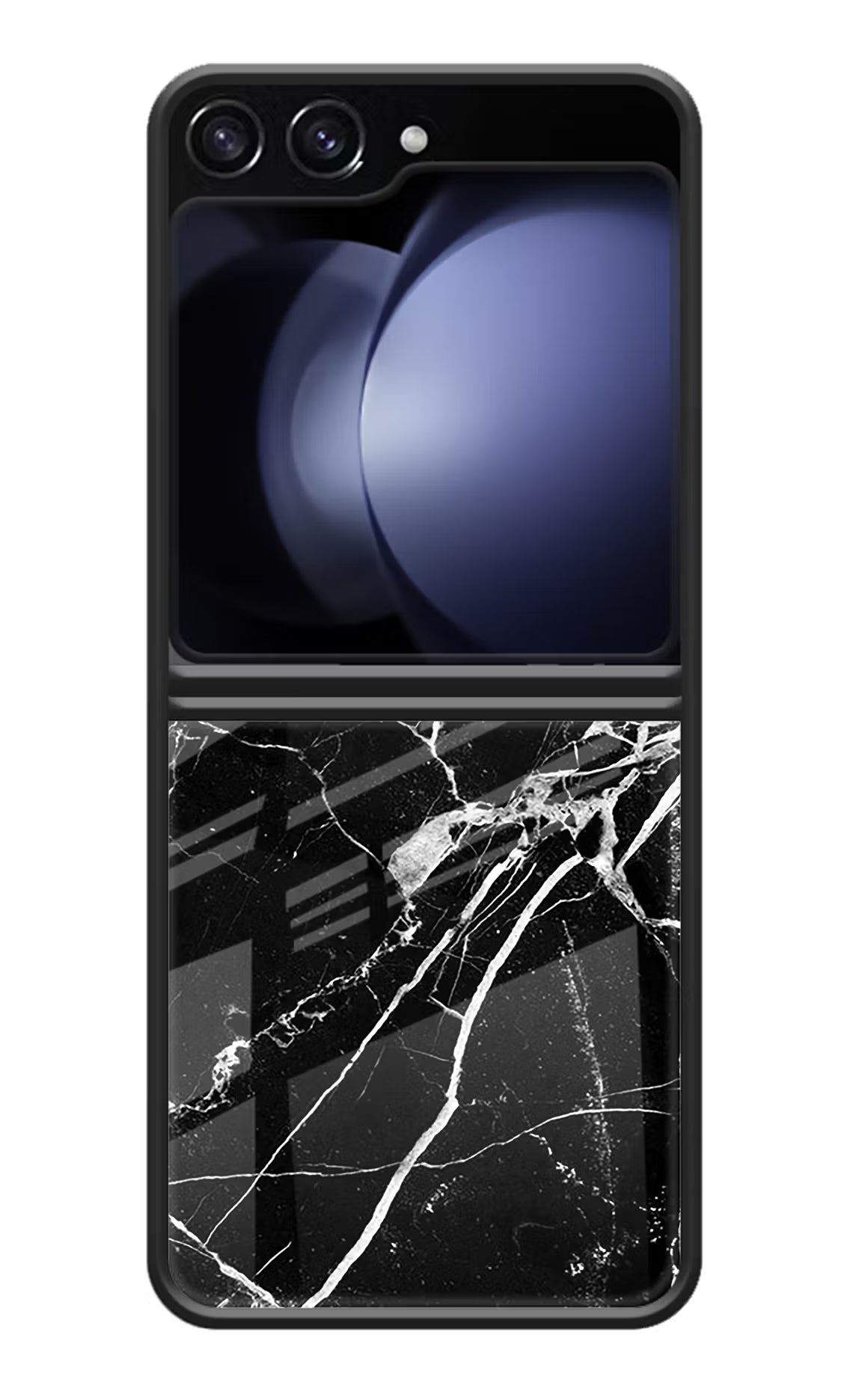 Black Marble Pattern Samsung Galaxy Z Flip5 Glass Case Back Cover by Casekaro
