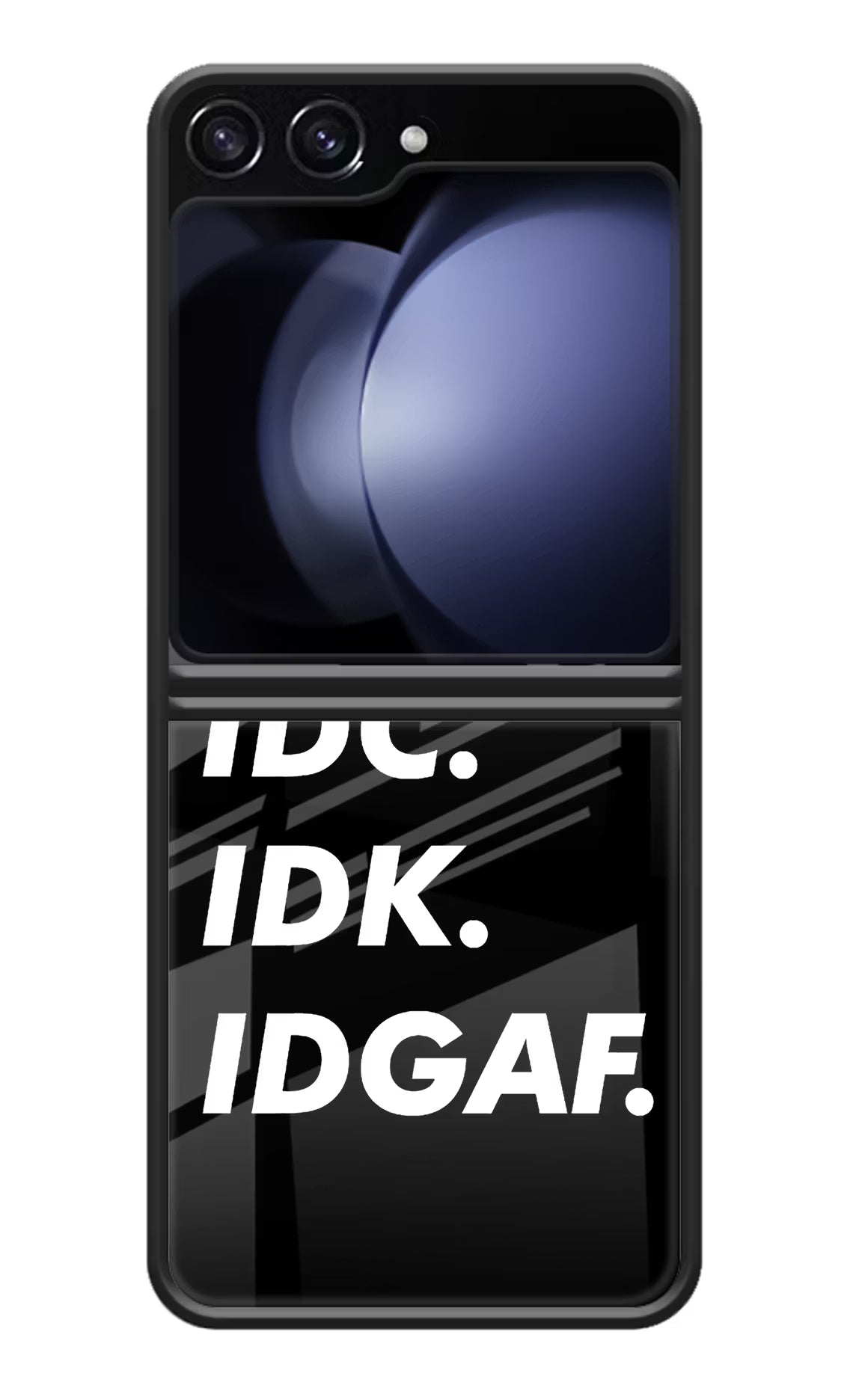 Idc Idk Idgaf Samsung Galaxy Z Flip5 Glass Case Back Cover by Casekaro