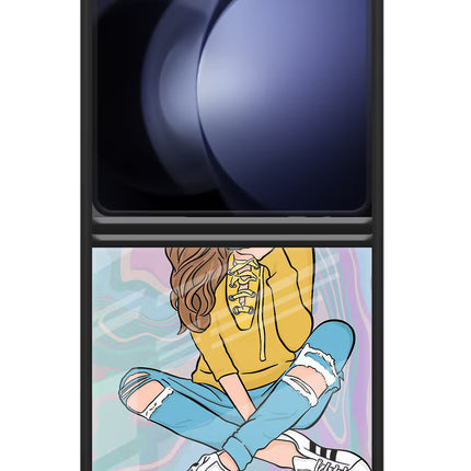 Selfie Girl Samsung Galaxy Z Flip5 Glass Case Back Cover by Casekaro