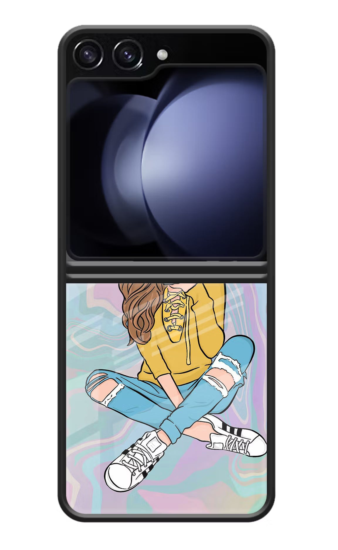 Selfie Girl Samsung Galaxy Z Flip5 Glass Case Back Cover by Casekaro