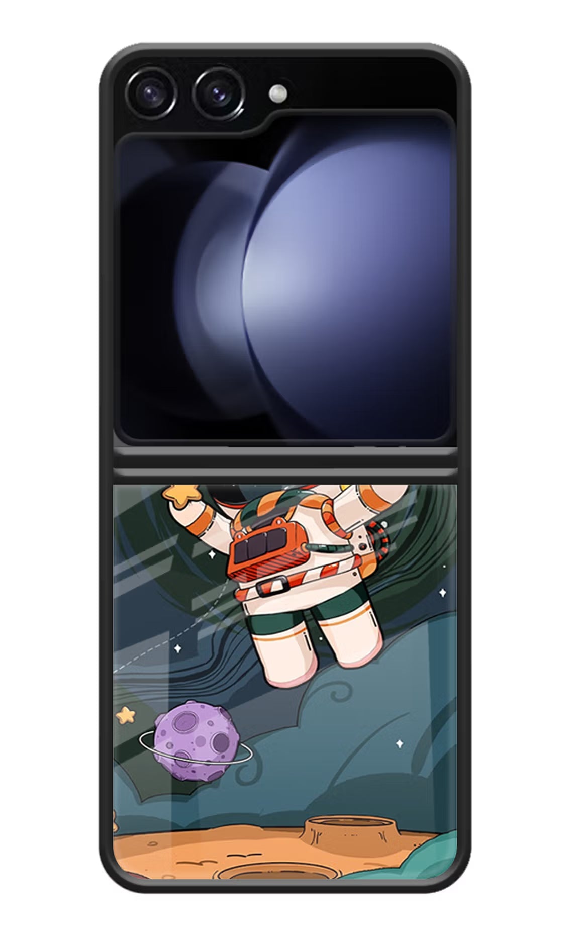 Cartoon Astronaut Samsung Galaxy Z Flip5 Glass Case Back Cover by Casekaro