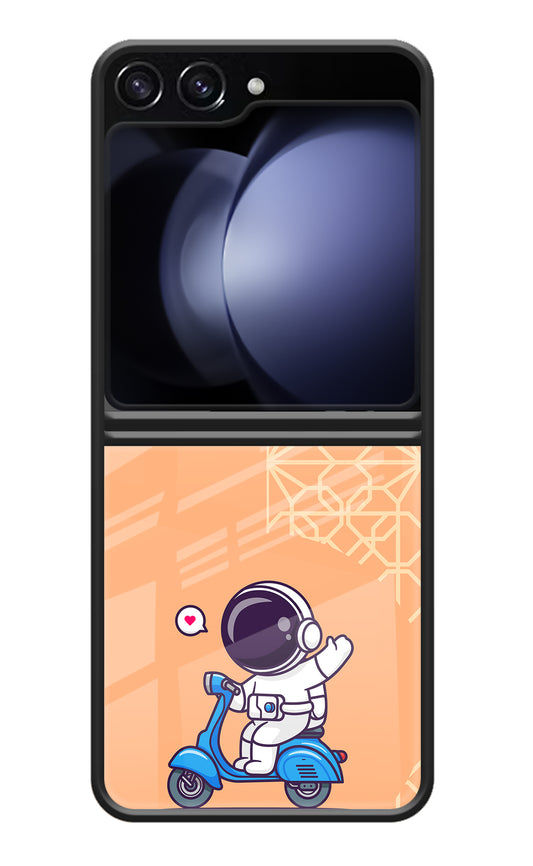 Cute Astronaut Riding Samsung Galaxy Z Flip5 Glass Case