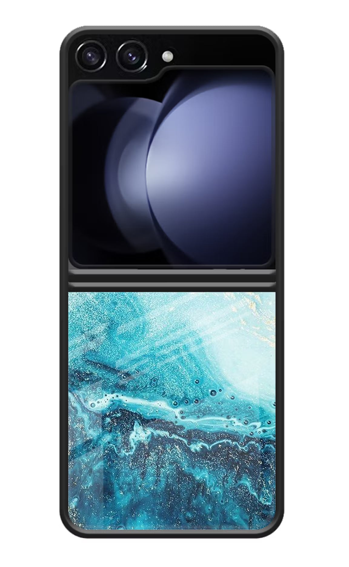 Blue Glitter Marble Samsung Galaxy Z Flip5 Glass Case Back Cover by Casekaro
