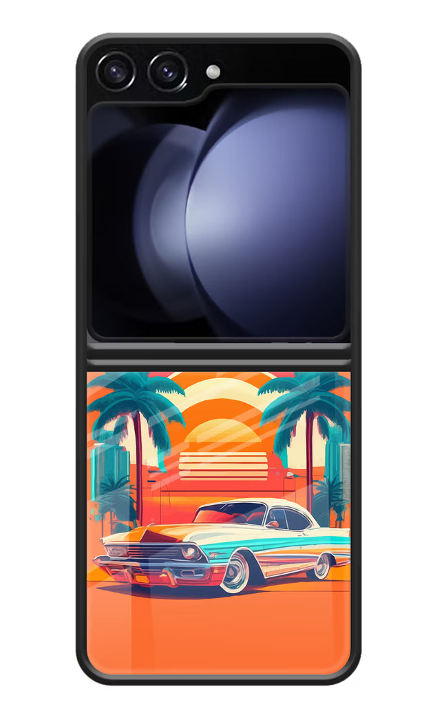 Palm Drive 80s Samsung Galaxy Z Flip5 Glass Case Back Cover by Casekaro