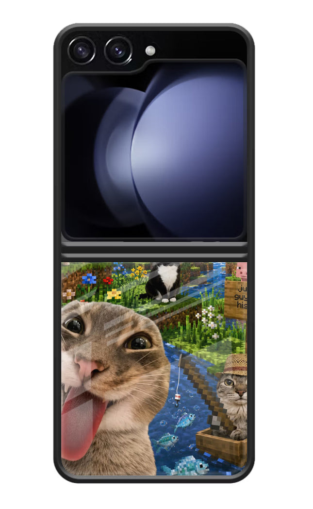 Minecraft Cat Chaos Samsung Galaxy Z Flip5 Glass Case