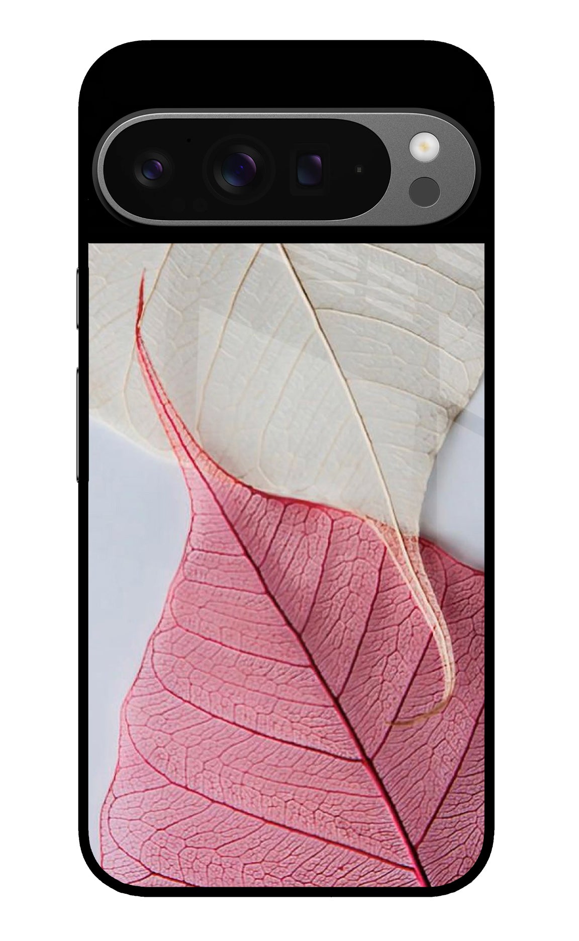 White Pink Leaf Google Pixel 9 Pro XL Glass Case