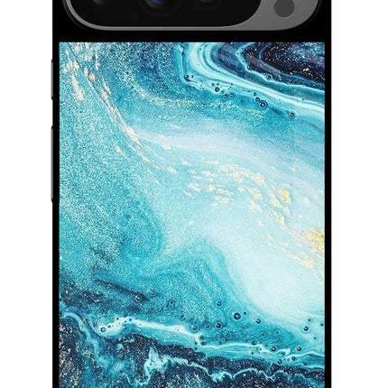 Blue Glitter Marble Google Pixel 9 Pro XL Glass Case Back Cover by Casekaro