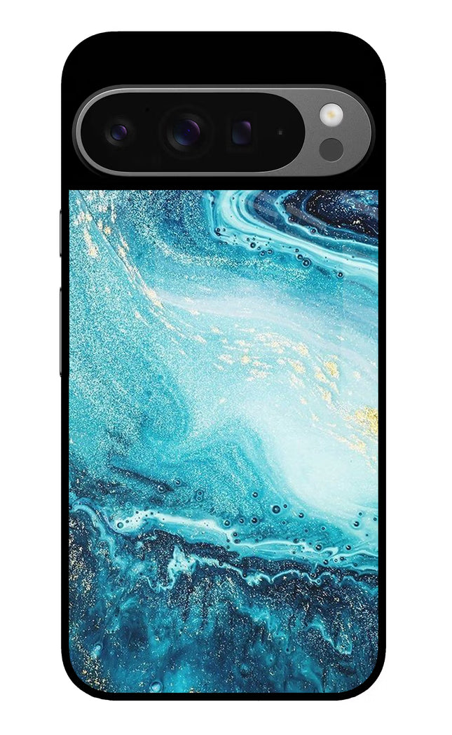 Blue Glitter Marble Google Pixel 9 Pro XL Glass Case Back Cover by Casekaro