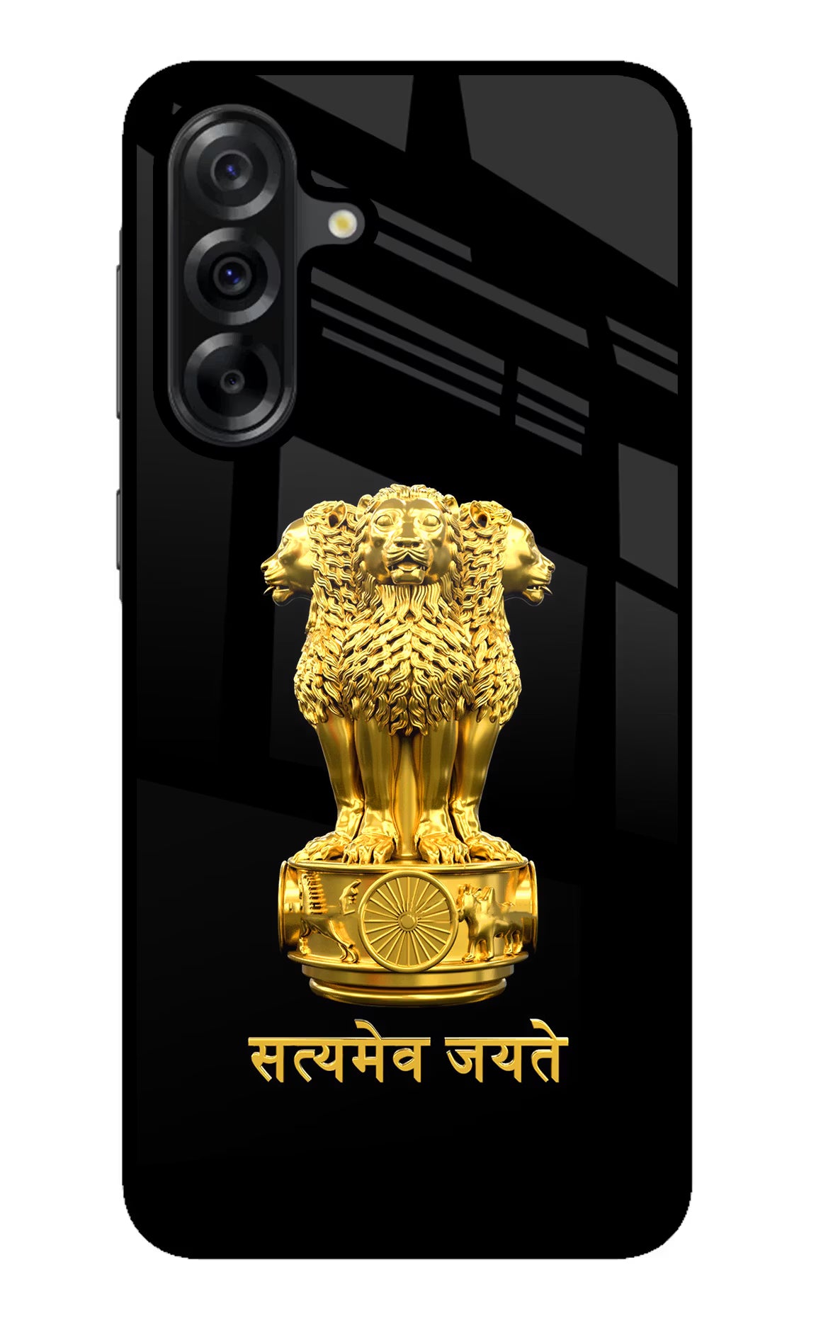 Satyamev Jayate Golden Samsung A36 5G Glass Case Back Cover by Casekaro