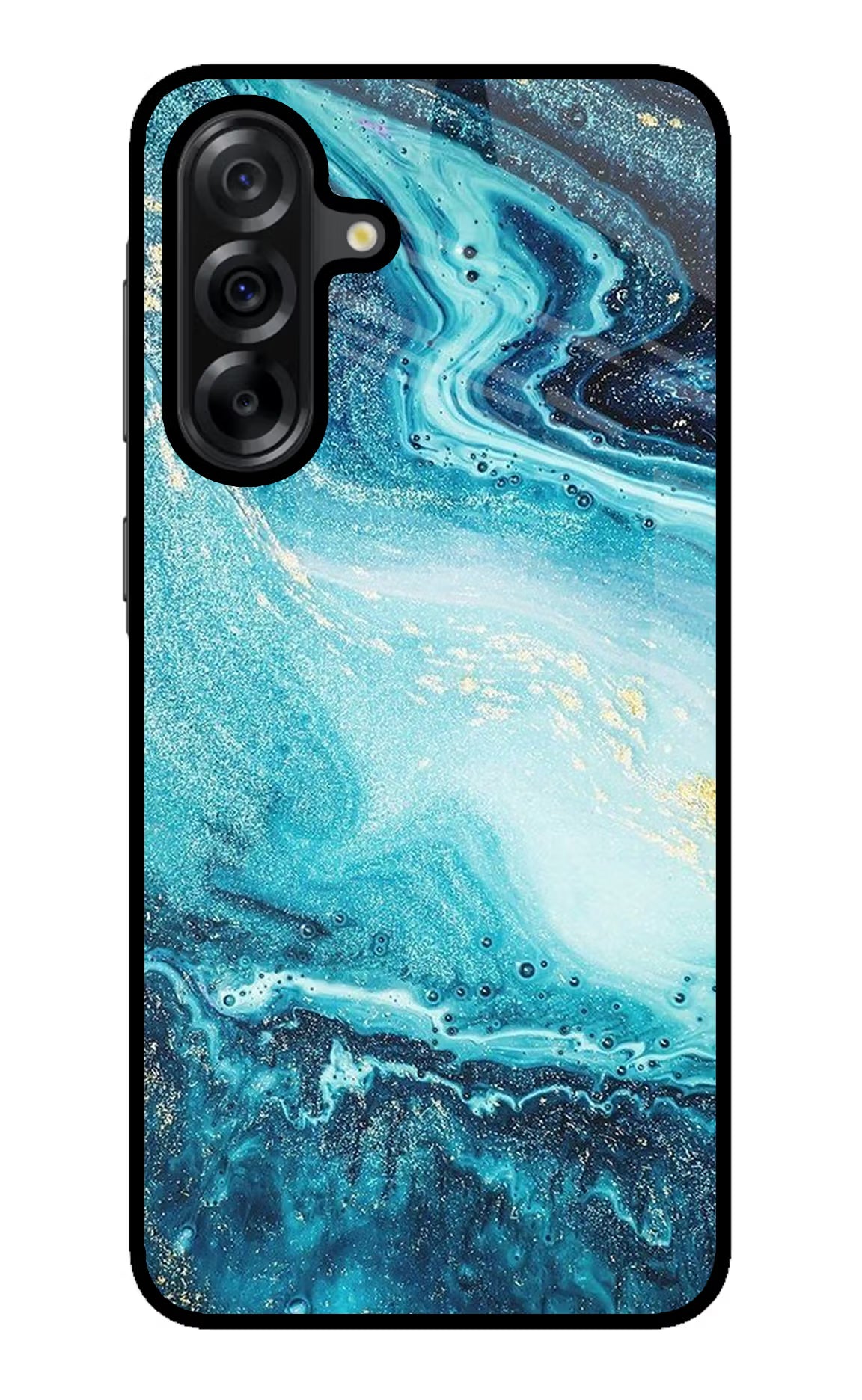 Blue Glitter Marble Samsung A36 5G Glass Case Back Cover by Casekaro