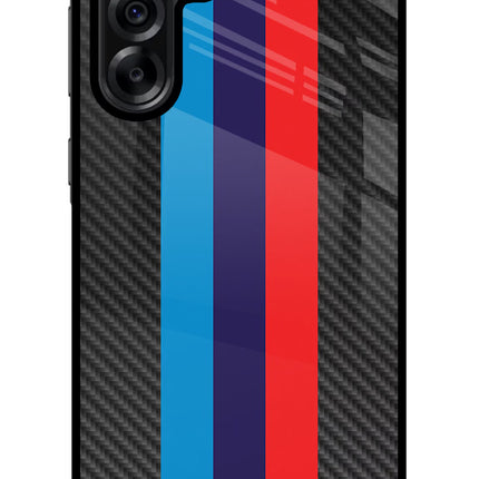 BMW Stripes Pattern Samsung A36 5G Glass Case Back Cover by Casekaro