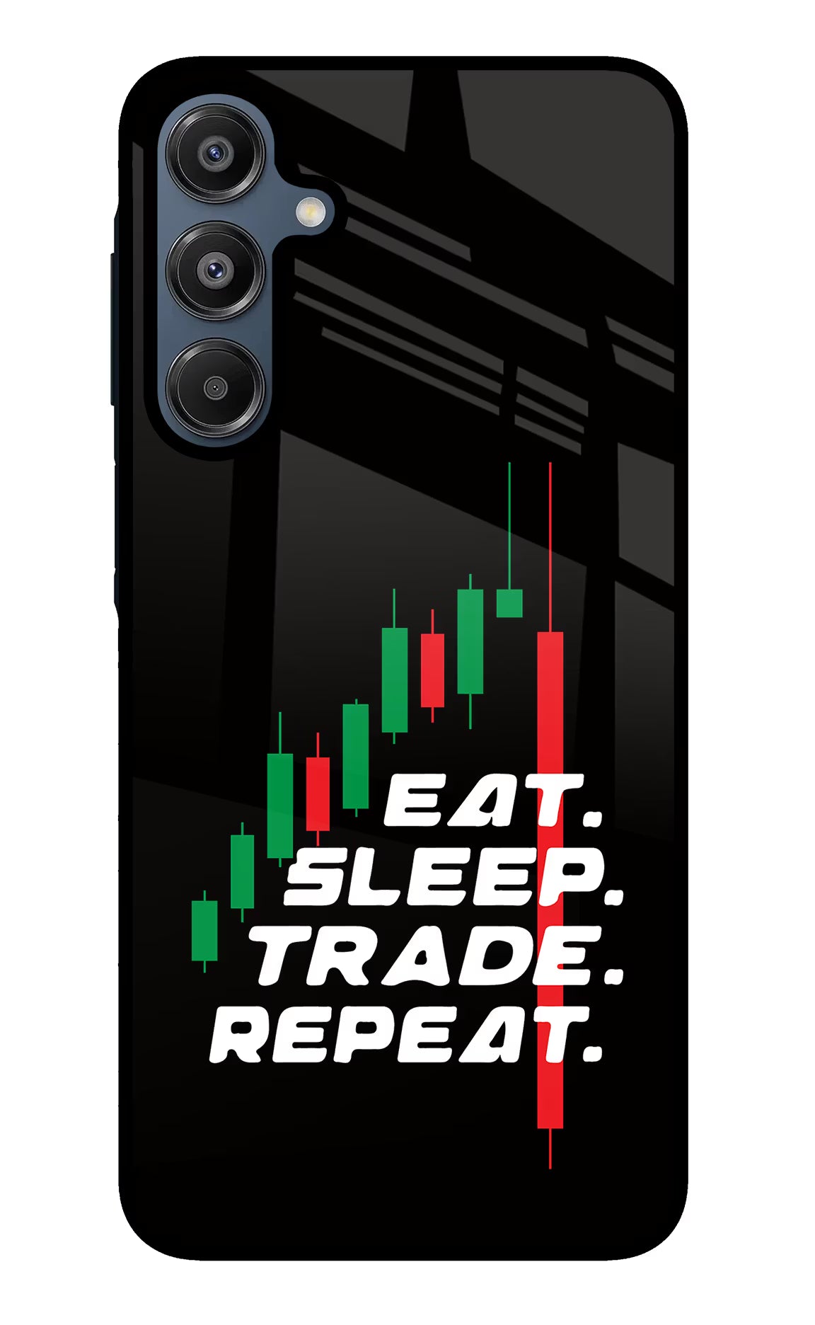 Eat Sleep Trade Repeat Samsung A16 5G Glass Case Back Cover by Casekaro