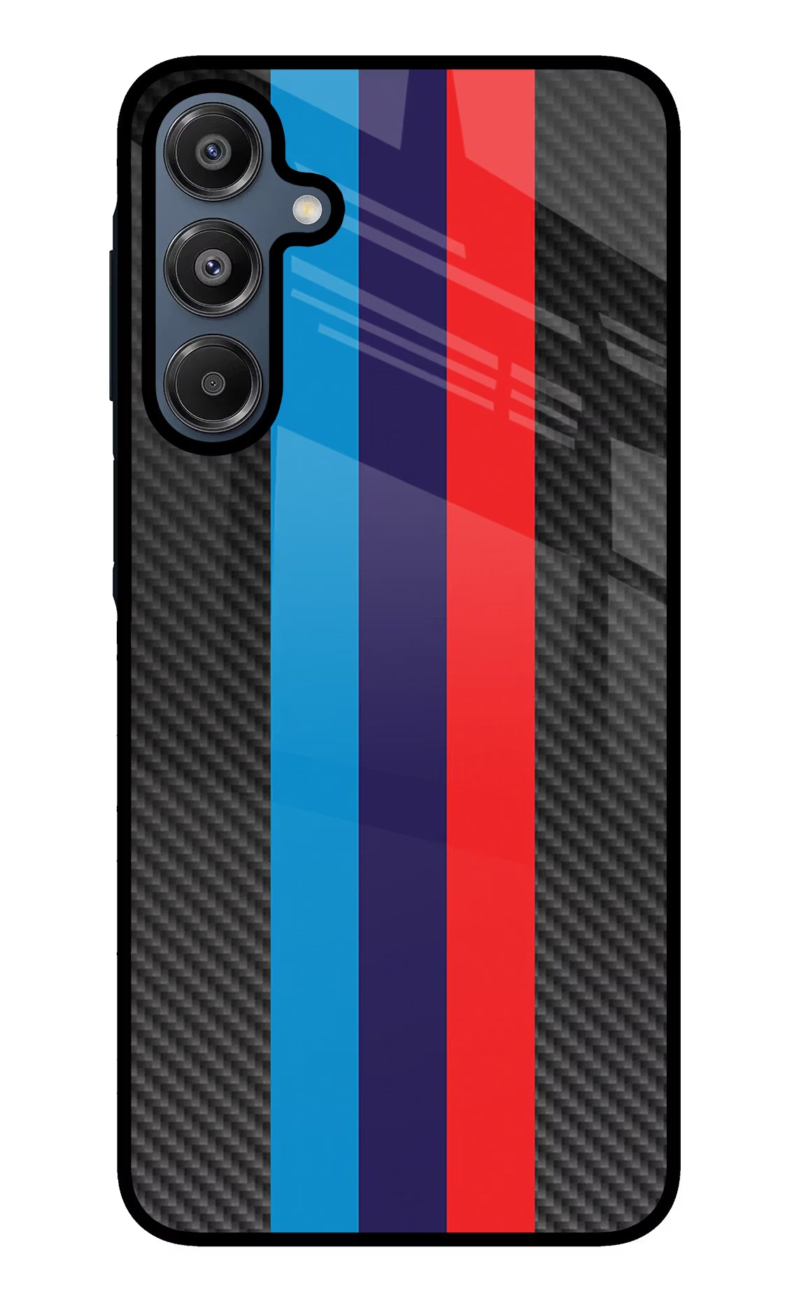 BMW Stripes Pattern Samsung A16 5G Glass Case Back Cover by Casekaro