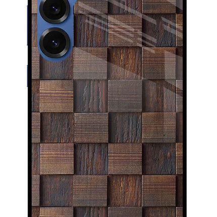 Wooden Cube Design Samsung S25 Glass Case