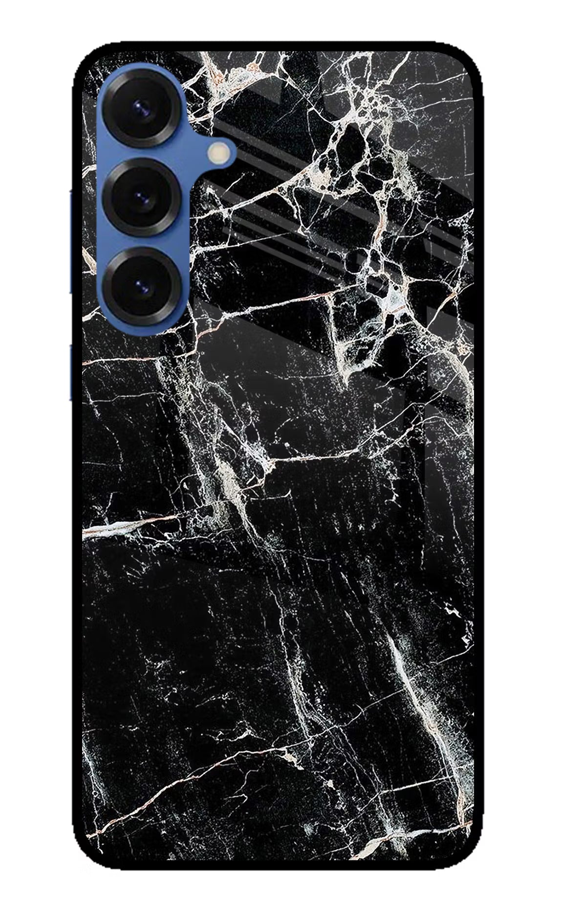 Black Marble Texture Samsung S25 Glass Case Back Cover by Casekaro