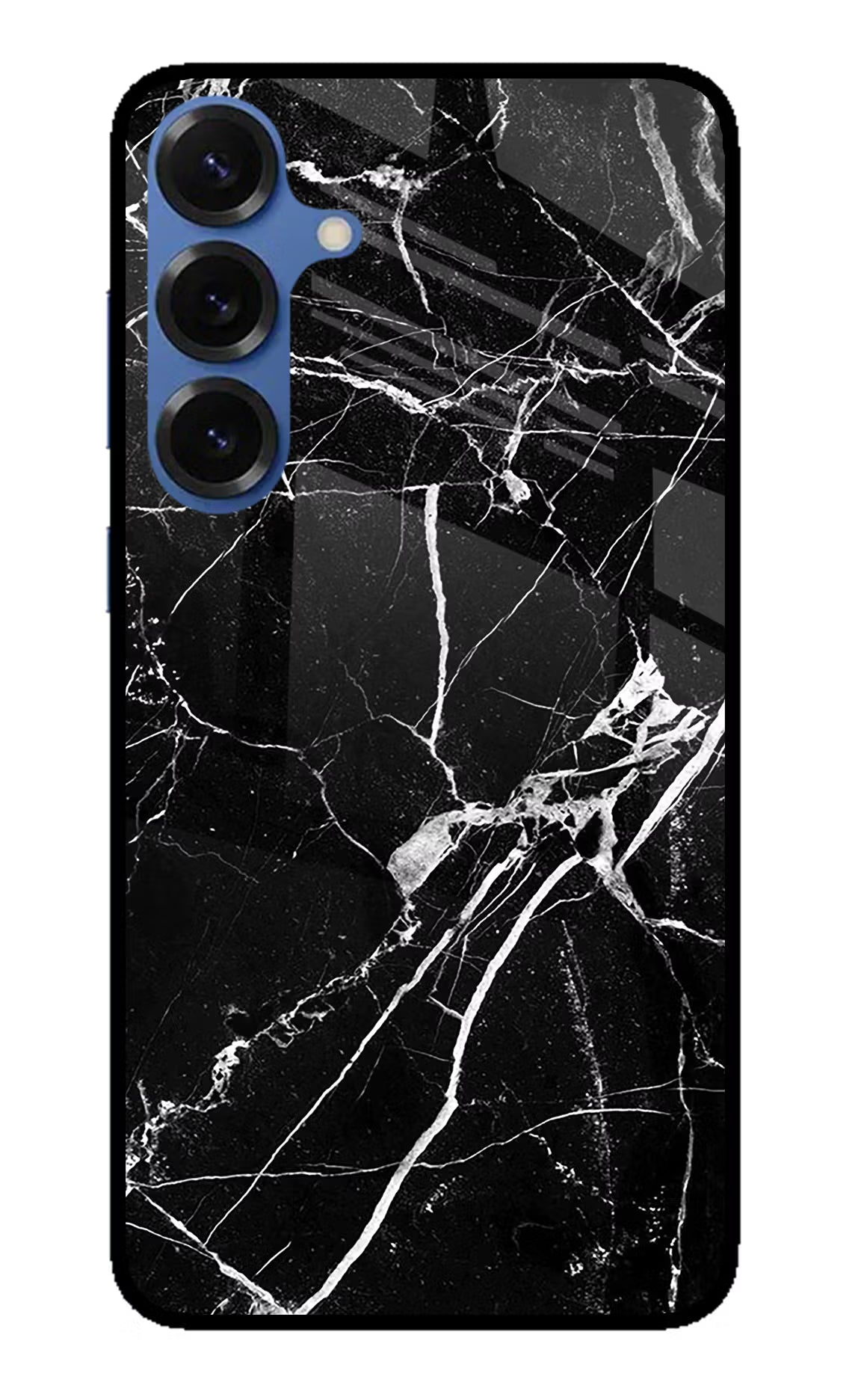 Black Marble Pattern Samsung S25 Glass Case Back Cover by Casekaro